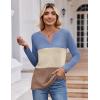 imageZeagoo Womens Waffle Shirts V Neck Long Sleeve Tops Color Block TShirts Casual Pullover Tunics 2025 Fashion Basic TeesBlueLight BrownBrown