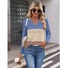 imageZeagoo Womens Waffle Shirts V Neck Long Sleeve Tops Color Block TShirts Casual Pullover Tunics 2025 Fashion Basic TeesBlueLight BrownBrown