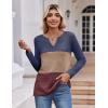 imageZeagoo Womens Waffle Shirts V Neck Long Sleeve Tops Color Block TShirts Casual Pullover Tunics 2025 Fashion Basic TeesNavy BlueBrownRed