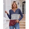imageZeagoo Womens Waffle Shirts V Neck Long Sleeve Tops Color Block TShirts Casual Pullover Tunics 2025 Fashion Basic TeesNavy BlueGrayBurgundy