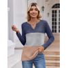 imageZeagoo Womens Waffle Shirts V Neck Long Sleeve Tops Color Block TShirts Casual Pullover Tunics 2025 Fashion Basic TeesNavy BlueGrayLight Brown