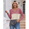 imageZeagoo Womens Waffle Shirts V Neck Long Sleeve Tops Color Block TShirts Casual Pullover Tunics 2025 Fashion Basic TeesPink PurpleBeigeDark Gray