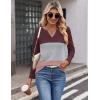 imageZeagoo Womens Waffle Shirts V Neck Long Sleeve Tops Color Block TShirts Casual Pullover Tunics 2025 Fashion Basic TeesRedGrayPink