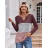 imageZeagoo Womens Waffle Shirts V Neck Long Sleeve Tops Color Block TShirts Casual Pullover Tunics 2025 Fashion Basic TeesRedGrayPink