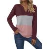 imageZeagoo Womens Waffle Shirts V Neck Long Sleeve Tops Color Block TShirts Casual Pullover Tunics 2025 Fashion Basic TeesRedGrayPink