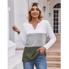 imageZeagoo Womens Waffle Shirts V Neck Long Sleeve Tops Color Block TShirts Casual Pullover Tunics 2025 Fashion Basic TeesWhiteGrayArmy Green