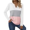 imageZeagoo Womens Waffle Shirts V Neck Long Sleeve Tops Color Block TShirts Casual Pullover Tunics 2025 Fashion Basic TeesWhiteGrayPink