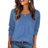 imageZeagoo Fall Tops for Women Long Sleeve Shirts Casual Cotton Blouses 2025 Dressy Pleated TunicsBlue
