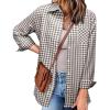 imageZeagoo Long Sleeve Plaid Shirt for Women Button Down Shirts Buffalo Shackets Business Casual BlousesWhite Brown