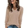 imageZeagoo Long Sleeve Shirts for Women V Neck Casual Sweaters Basic Knit 2025 Fall Fashion Pullover TopsKhaki