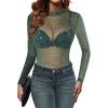 imageZeagoo Mesh Top Women Long Sleeve Shirts See Through Party Layering Mock Neck 2024 Fall Sheer UndershirtGreen Shiny Stars