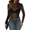 imageZeagoo Mesh Top Women Long Sleeve Shirts See Through Party Layering Mock Neck 2024 Fall Sheer UndershirtSheer Black