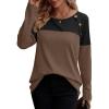imageZeagoo Women Waffle Knit Shirts Long Sleeve Colorblock Tee Button Detail TunicsBrown