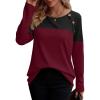imageZeagoo Women Waffle Knit Shirts Long Sleeve Colorblock Tee Button Detail TunicsBurgundy