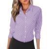 imageZeagoo Womens Button Down Shirts Long Sleeve V Neck Tops Wrinkle Free Collared Work Office Solid Blouses Corset TopsPurple Stripe