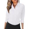 imageZeagoo Womens Button Down Shirts Long Sleeve V Neck Tops Wrinkle Free Collared Work Office Solid Blouses Corset TopsWhite