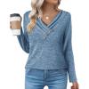 imageZeagoo Womens Casual Tunic Tops Long Sleeve Shirts for Leggings V Neck Button Fall Pullover Blouse Loose SweatshirtsBlue02