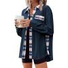 imageZeagoo Womens Corduroy Flannel Shacket Jacket Casual Plaid Button Down Shirts Long Sleeve Fall Tops with PocketsNavy Blue