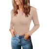 imageZeagoo Womens Long Sleeve Ribbed Shirt 2025 Fall Knit Sweater Basic Slim Fit Tops Crewneck Cute OutfitsKhaki