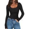 imageZeagoo Womens Long Sleeve Ribbed Slim Fitted Shirts Square Neck Casual Basic Y2K Crop TopsBlack