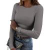 imageZeagoo Womens Long Sleeve Stretch Crewneck Ribbed TShirt Slim Fit Casual Basic Tops SXXLHeather Grey
