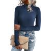 imageZeagoo Womens Long Sleeve Stretch Shirts Mock Neck Ribbed TShirt Fitted Casual Basic Tops 2024Navy Blue