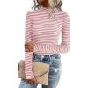 imageZeagoo Womens Long Sleeve Stretch Shirts Mock Neck Ribbed TShirt Fitted Casual Basic Tops 2024Pink Stripe