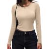 imageZeagoo Womens Ribbed Fitted Crop Tops Long Sleeve T Shirts Basic Scoop Neck Casual Slim Fitted Y2k Clothes 2025Beige