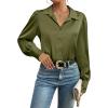 imageZeagoo Womens Satin Blouse Lantern Long Sleeve Silk Button Down Shirt Dressy Casual Business Work Tunic TopsArmy Green
