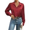 imageZeagoo Womens Satin Blouse Lantern Long Sleeve Silk Button Down Shirt Dressy Casual Business Work Tunic TopsWine Red