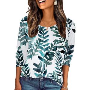 imageZeagoo Fall Tops for Women Long Sleeve Shirts Casual Cotton Blouses 2025 Dressy Pleated TunicsLeaf Print