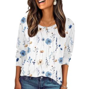 imageZeagoo Fall Tops for Women Long Sleeve Shirts Casual Cotton Blouses 2025 Dressy Pleated TunicsWhite Floral