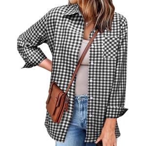 imageZeagoo Long Sleeve Plaid Shirt for Women Button Down Shirts Buffalo Shackets Business Casual BlousesBlack