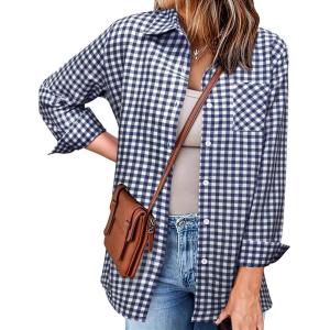 imageZeagoo Long Sleeve Plaid Shirt for Women Button Down Shirts Buffalo Shackets Business Casual BlousesBlue