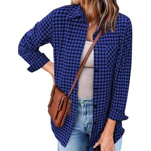 imageZeagoo Long Sleeve Plaid Shirt for Women Button Down Shirts Buffalo Shackets Business Casual BlousesBlue Black