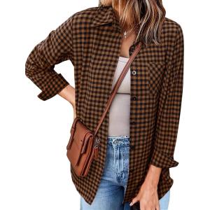 imageZeagoo Long Sleeve Plaid Shirt for Women Button Down Shirts Buffalo Shackets Business Casual BlousesBrown