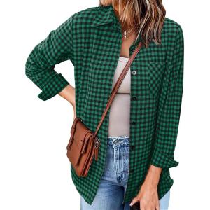 imageZeagoo Long Sleeve Plaid Shirt for Women Button Down Shirts Buffalo Shackets Business Casual BlousesGreen