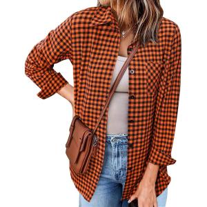 imageZeagoo Long Sleeve Plaid Shirt for Women Button Down Shirts Buffalo Shackets Business Casual BlousesOrange