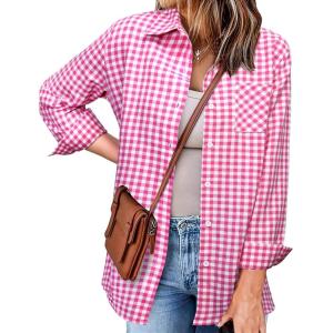 imageZeagoo Long Sleeve Plaid Shirt for Women Button Down Shirts Buffalo Shackets Business Casual BlousesPink
