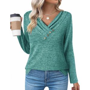 imageZeagoo Womens Casual Tunic Tops Long Sleeve Shirts for Leggings V Neck Button Fall Pullover Blouse Loose SweatshirtsBg