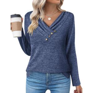 imageZeagoo Womens Casual Tunic Tops Long Sleeve Shirts for Leggings V Neck Button Fall Pullover Blouse Loose SweatshirtsBlv