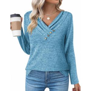 imageZeagoo Womens Casual Tunic Tops Long Sleeve Shirts for Leggings V Neck Button Fall Pullover Blouse Loose SweatshirtsDpb