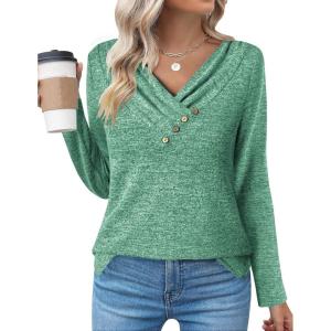 imageZeagoo Womens Casual Tunic Tops Long Sleeve Shirts for Leggings V Neck Button Fall Pullover Blouse Loose SweatshirtsGt