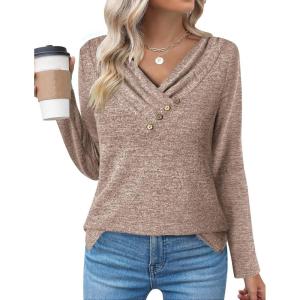 imageZeagoo Womens Casual Tunic Tops Long Sleeve Shirts for Leggings V Neck Button Fall Pullover Blouse Loose SweatshirtsLt