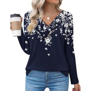imageZeagoo Womens Casual Tunic Tops Long Sleeve Shirts for Leggings V Neck Button Fall Pullover Blouse Loose SweatshirtsSf103
