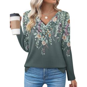 imageZeagoo Womens Casual Tunic Tops Long Sleeve Shirts for Leggings V Neck Button Fall Pullover Blouse Loose SweatshirtsWf71