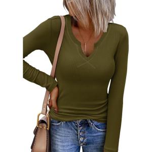 imageZeagoo Womens Long Sleeve Shirts VNeck Rib Knit Slim Fit Tops Casual Stretch Basic Tee Going Out Top Fall Fashion 2025Army Green