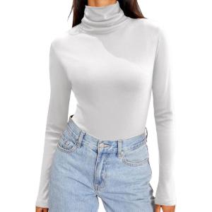 imageZeagoo Womens Turtleneck Long Sleeve Shirts Soft Thermal Underwear Fall Fashion 2024 Tight Basic Layer TopsAwhite
