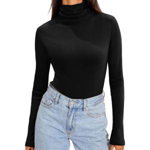 imageZeagoo Womens Turtleneck Long Sleeve Shirts Soft Thermal Underwear Fall Fashion 2024 Tight Basic Layer TopsBlack