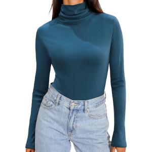 imageZeagoo Womens Turtleneck Long Sleeve Shirts Soft Thermal Underwear Fall Fashion 2024 Tight Basic Layer TopsBlue